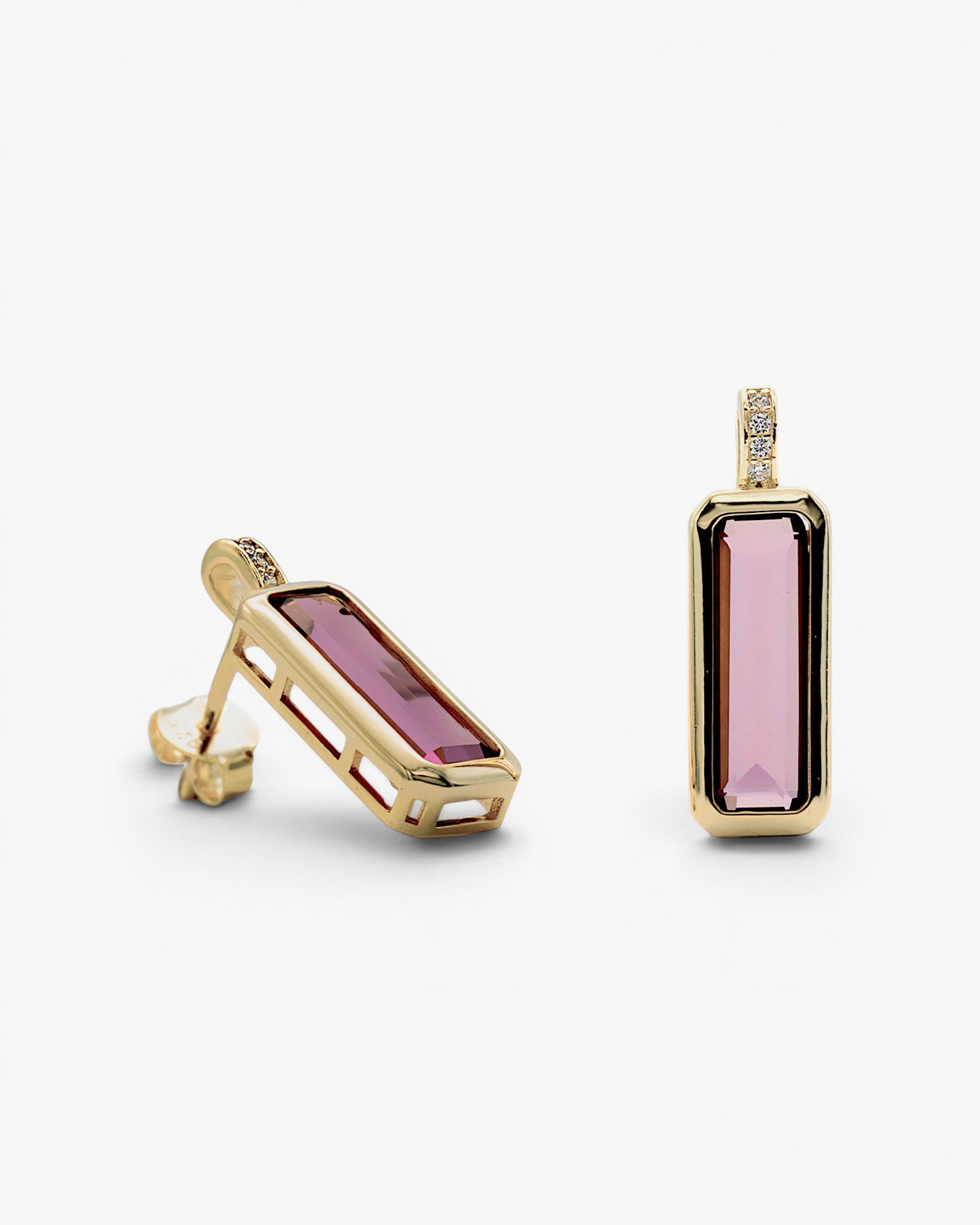 Pendientes con piedras talla radiante tono rosa