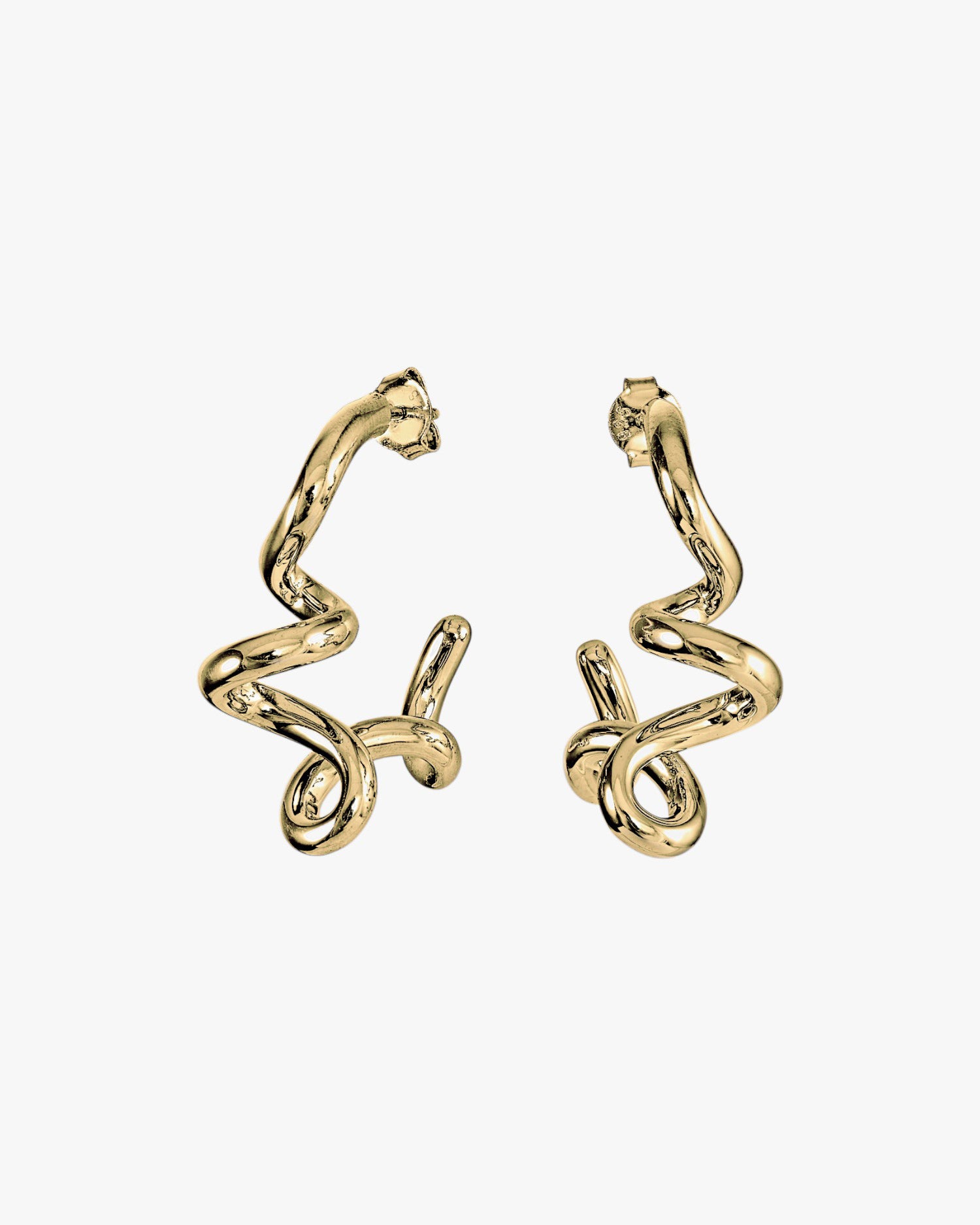 Pendientes originales de plata bañada en oro diseño aro tirabuzón