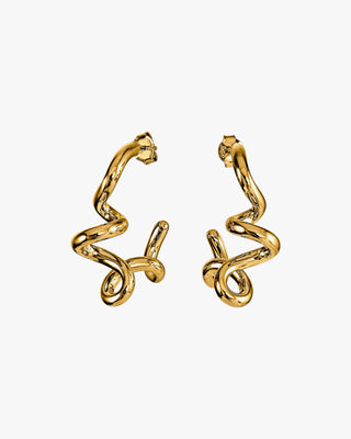 Boucles d'oreilles créoles originales en argent plaqué or avec un motif en spirale