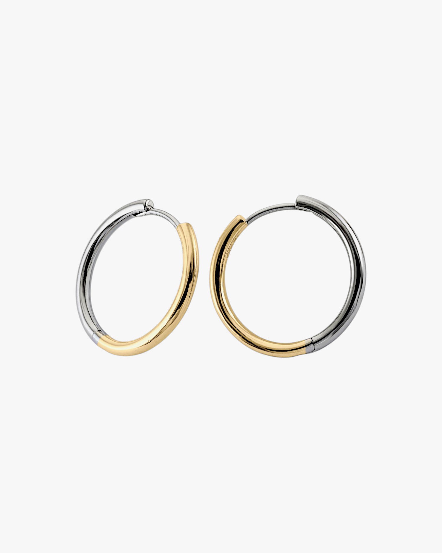 Two-tone silver earrings, medium hoop design