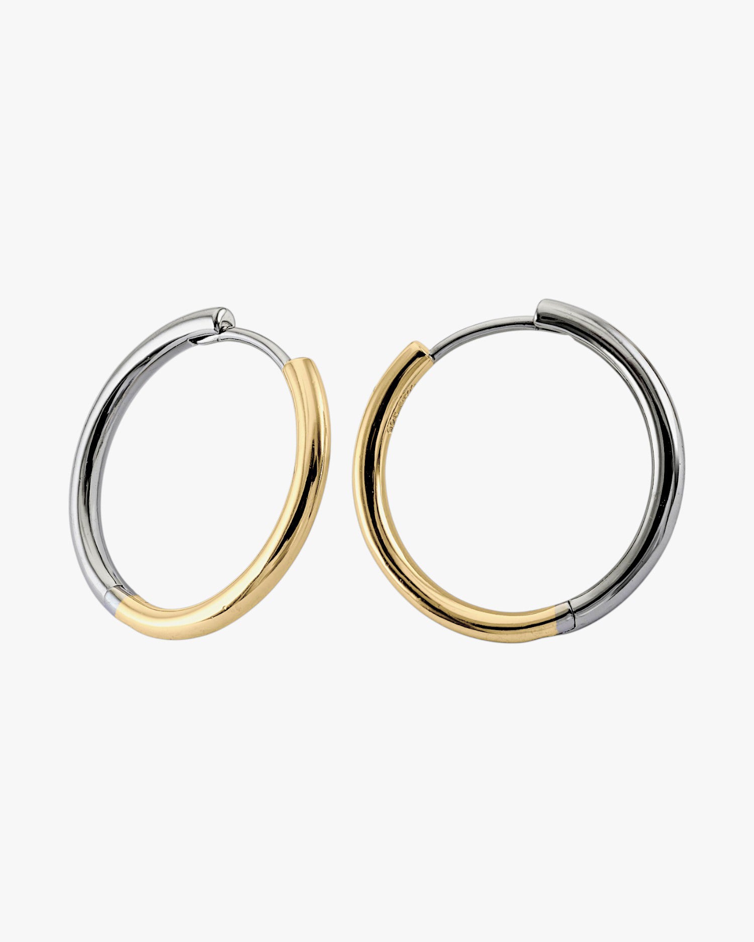 Two-tone silver earrings, large hoop design