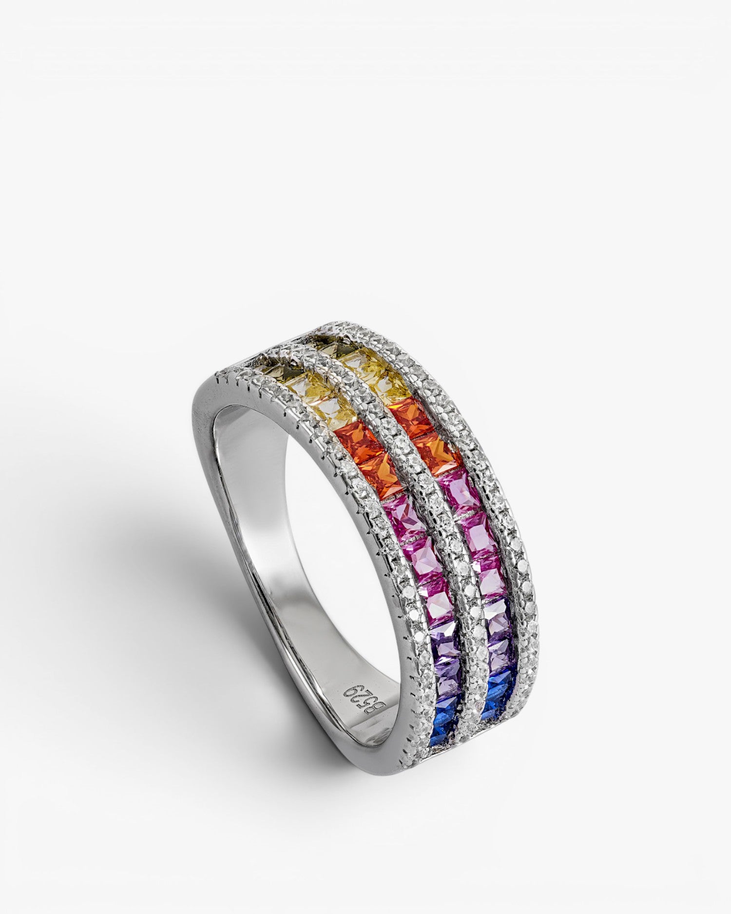 Anillo con piedras diseño doble raíl multicolor