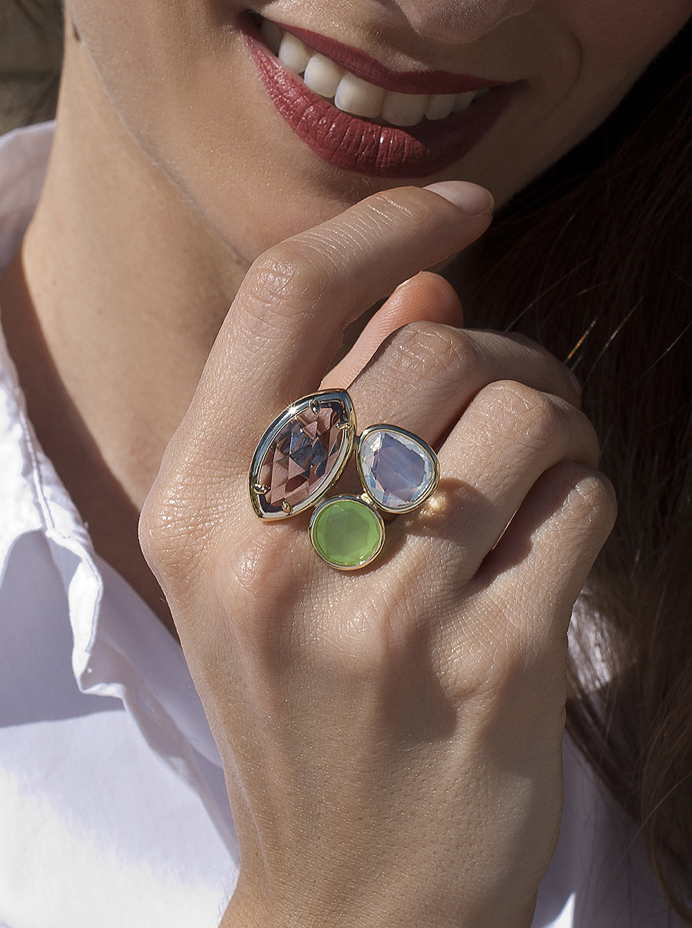 Rings with marquise-cut amethyst-toned stones