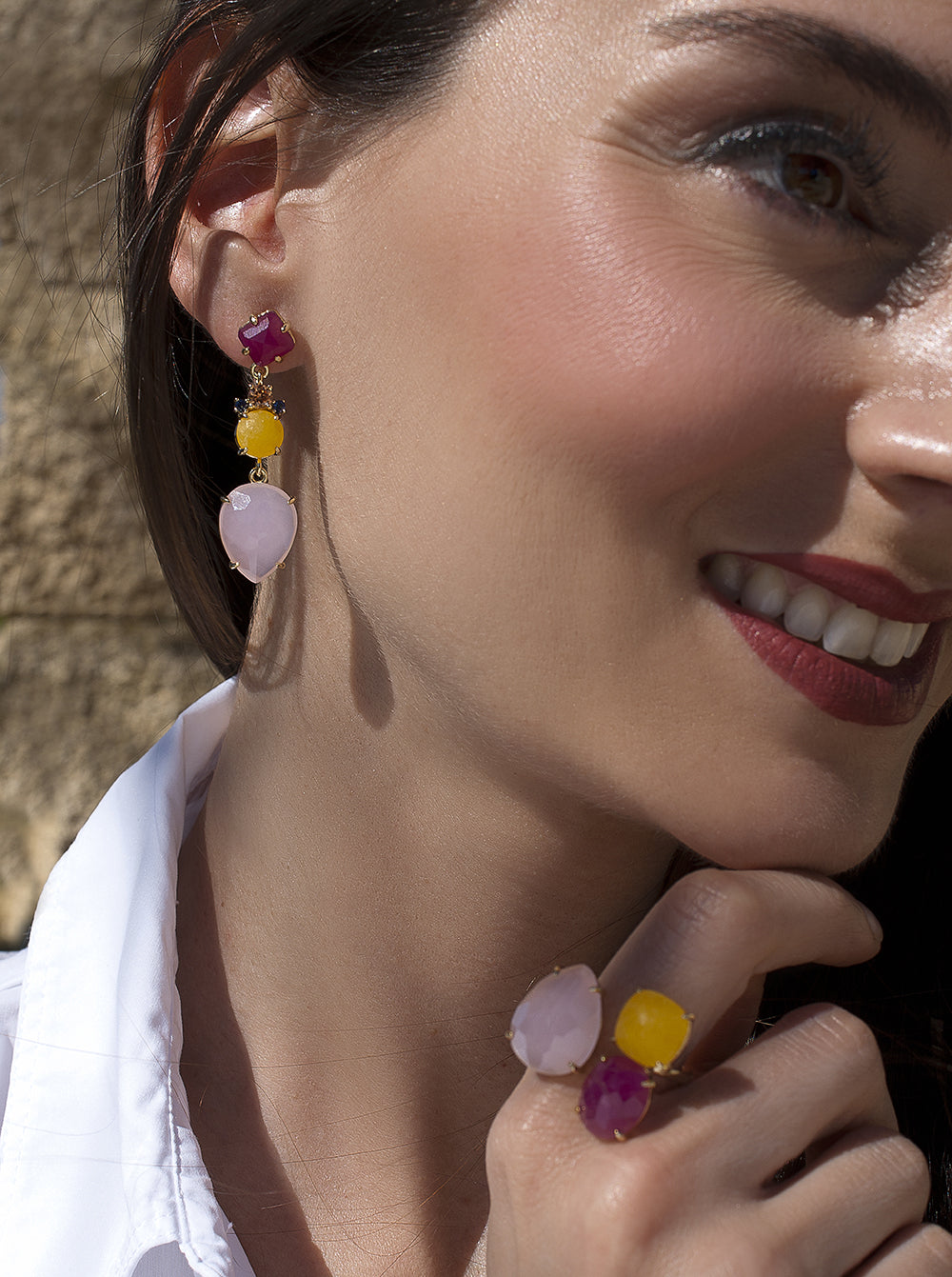 Anillos de plata con piedras diseño abierto en tonos rosados