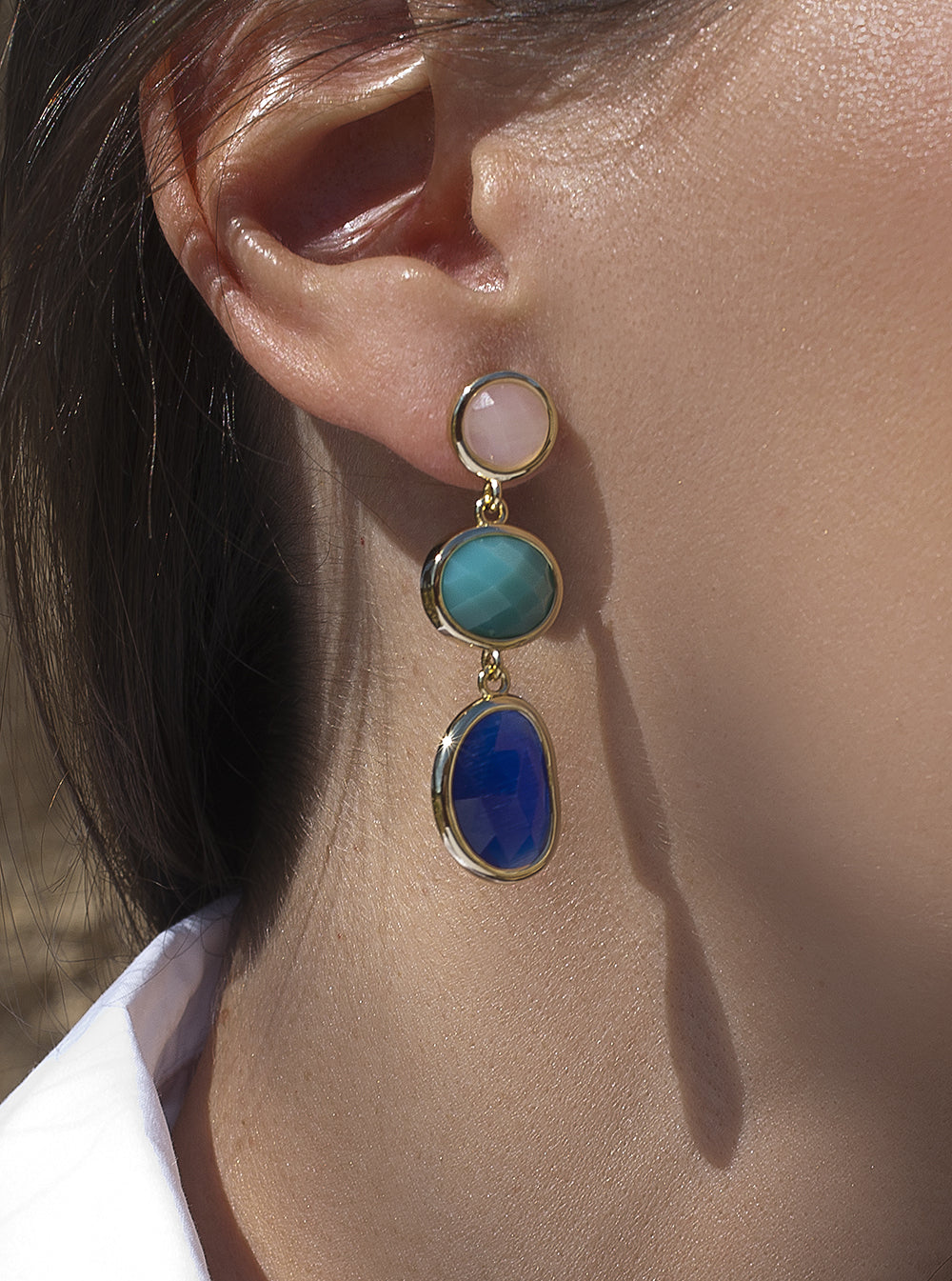 Long silver natural stone earrings with lapis lazuli