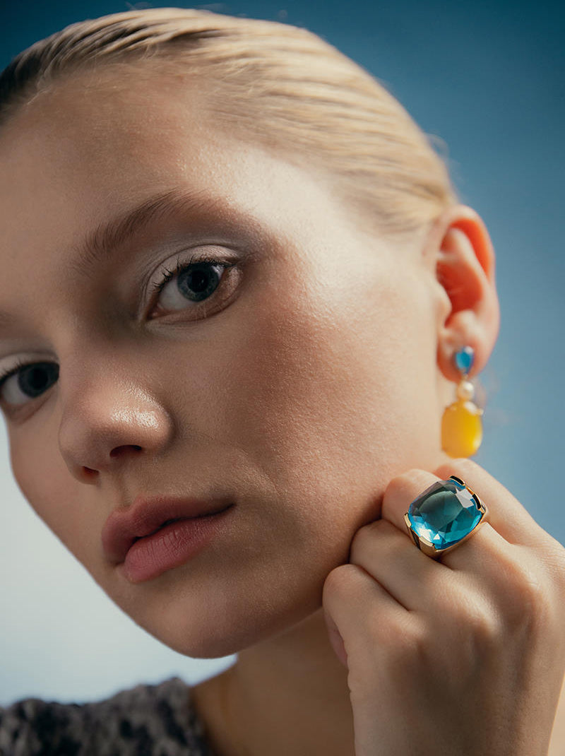 Natural stone earrings in silver citrine tone