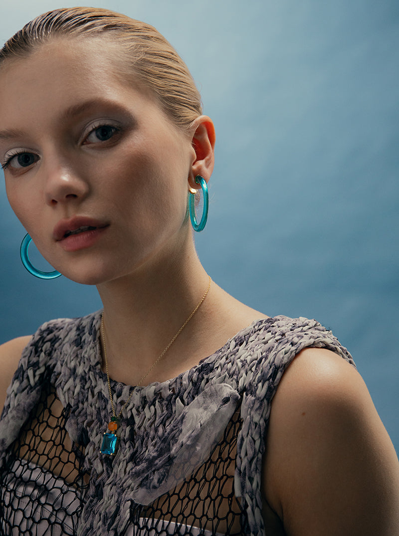 Necklaces with geometric design stones in amazonite tone
