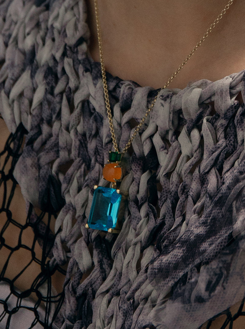 Necklaces with geometric design stones in amazonite tone