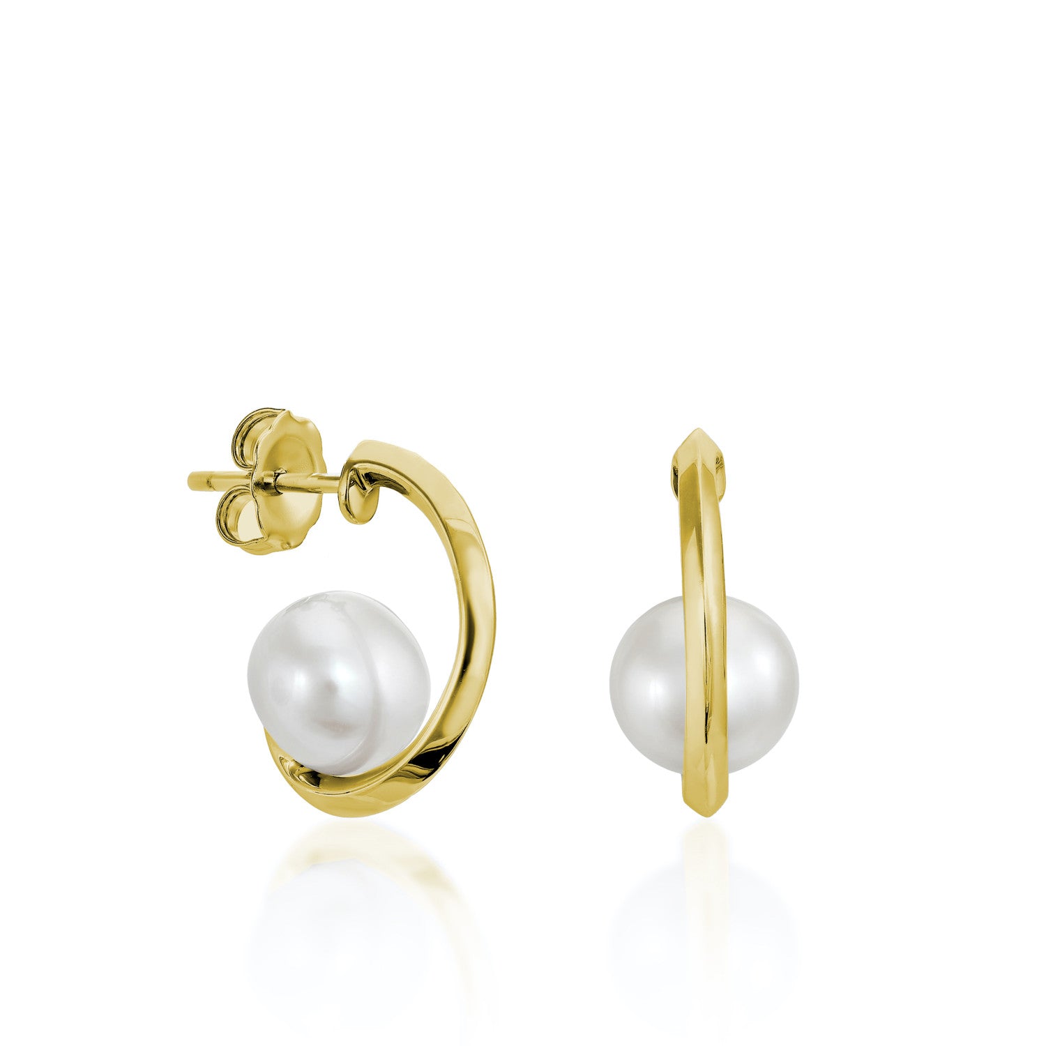 Pendientes aro de plata bañada en oro con mini perla