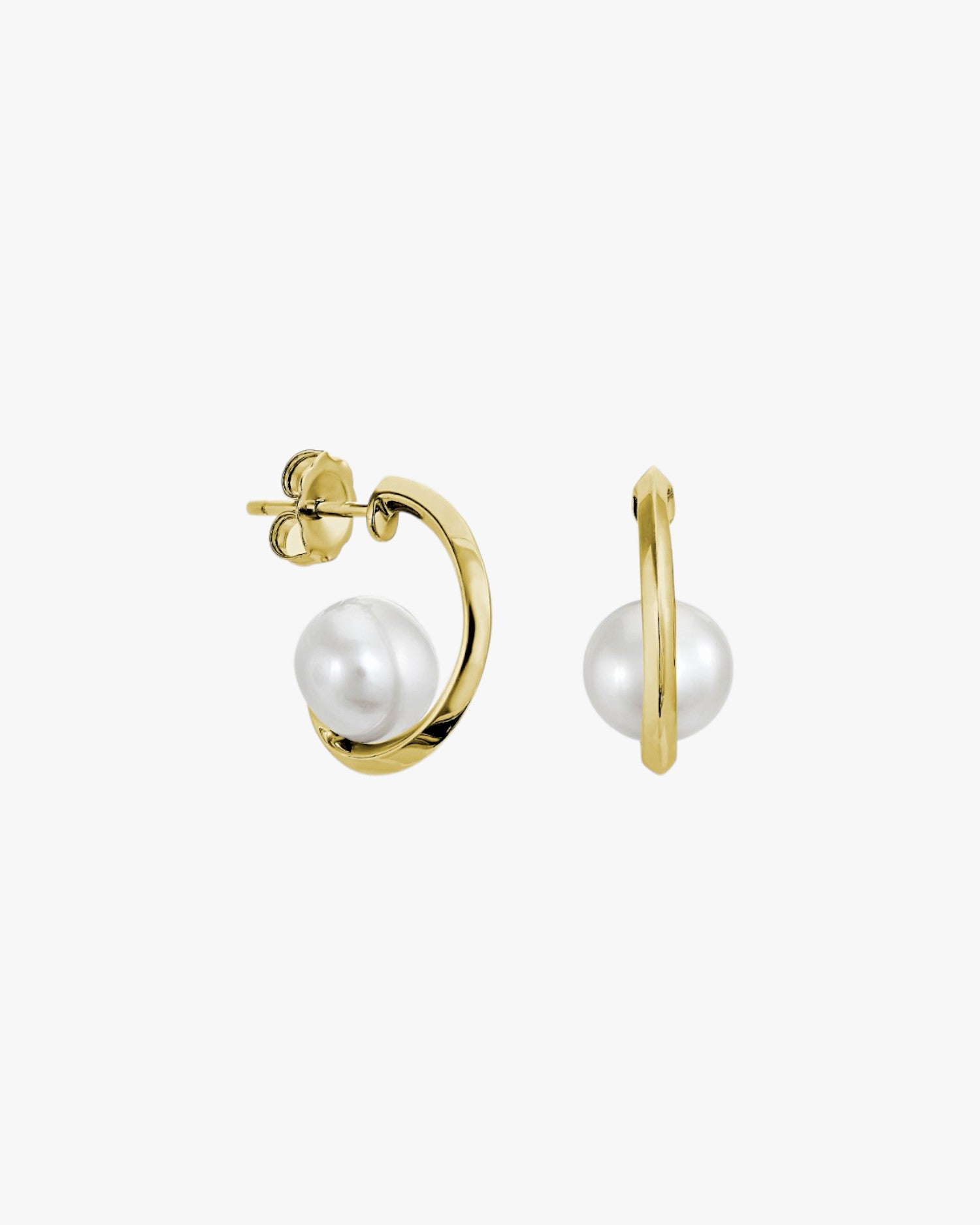 Gold-plated silver hoop earrings with mini pearl