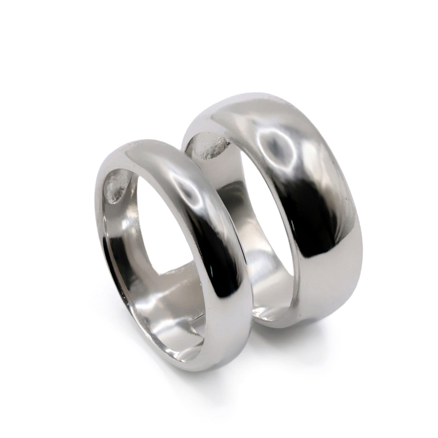 Anillos grandes de plata lisa diseño doble raíl