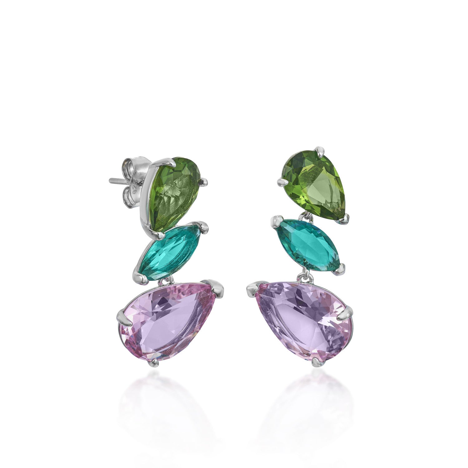 Pendientes de piedras de colores diseño tres gemas talla pera