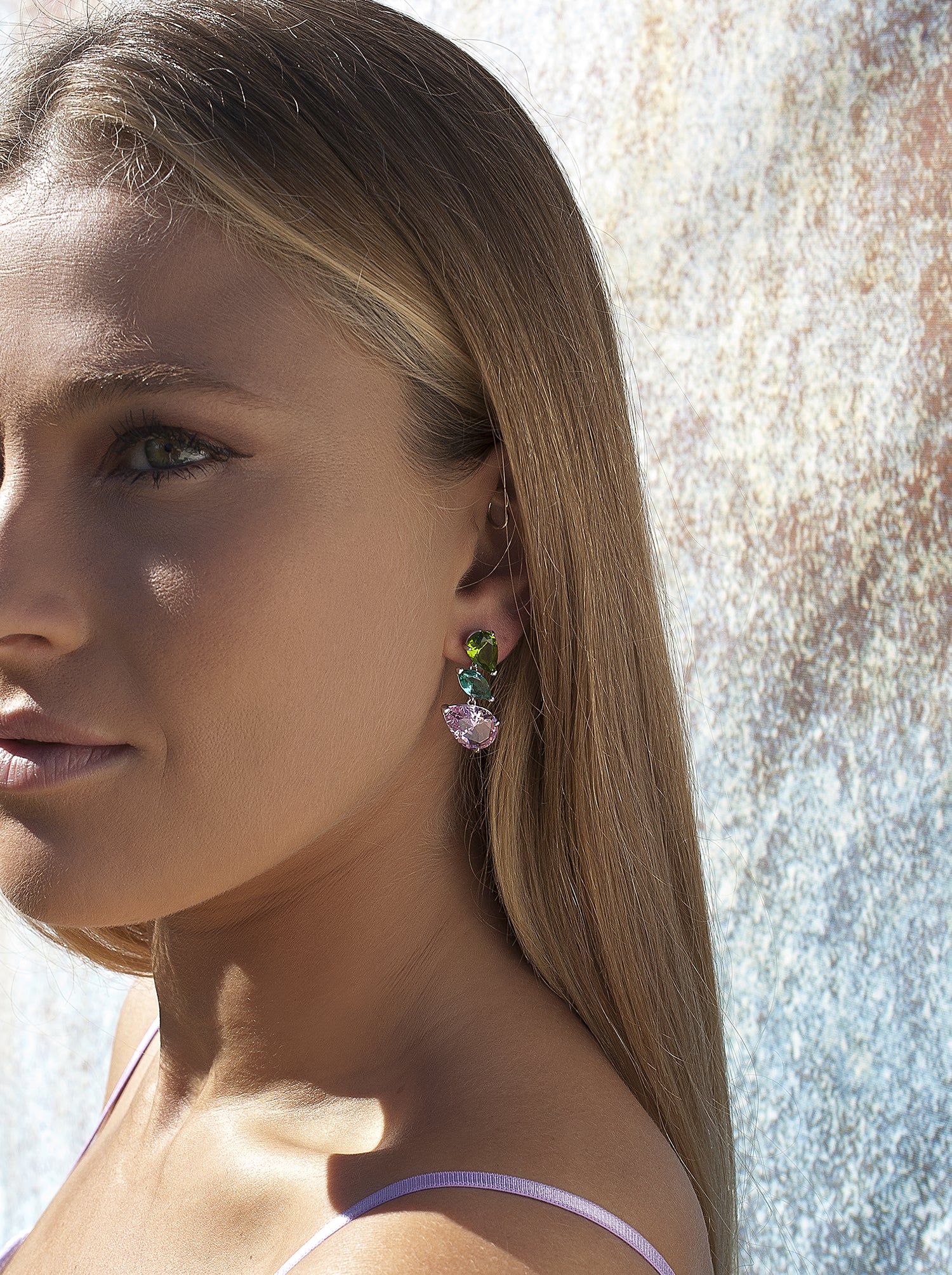 Pendientes de piedras de colores diseño tres gemas talla pera