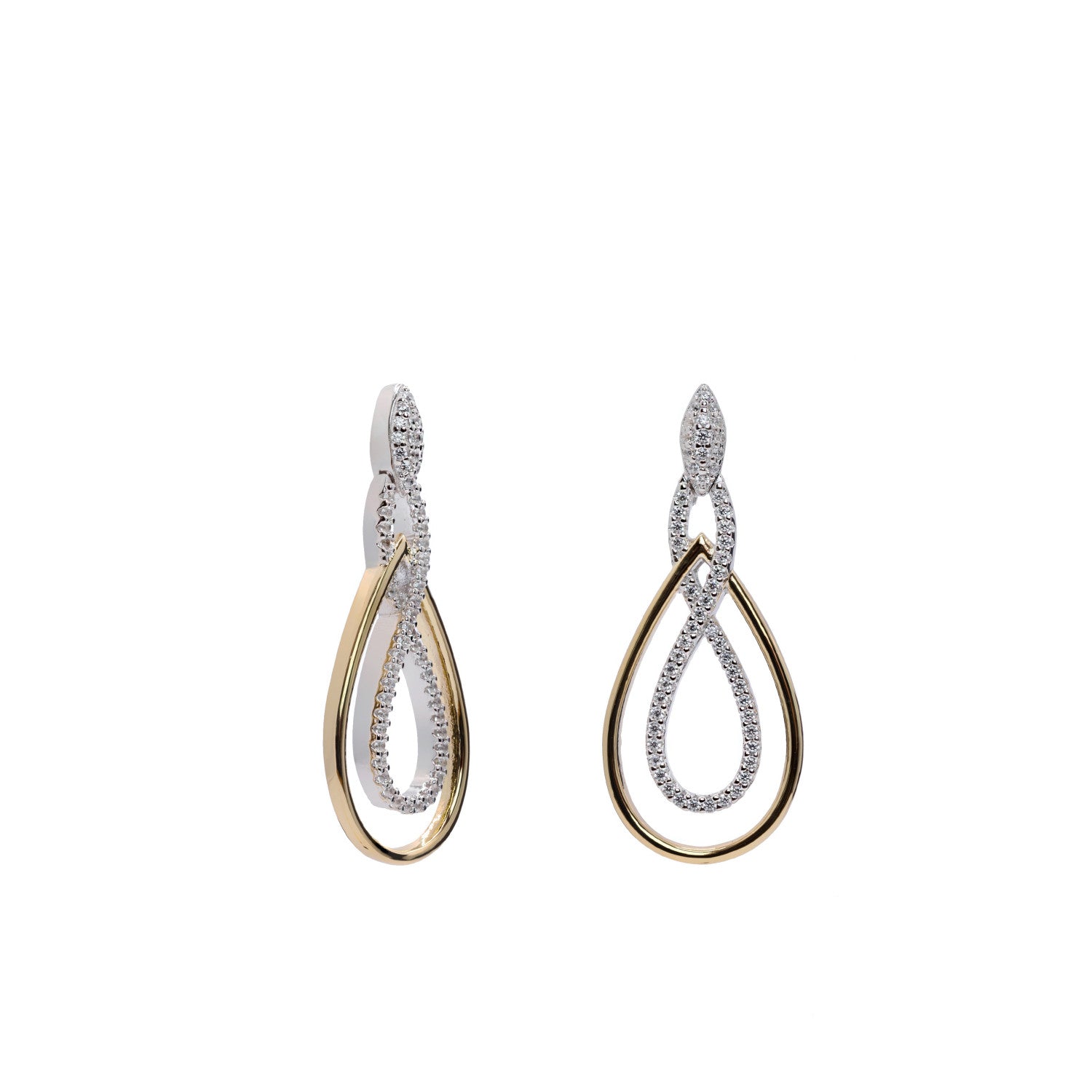 Pendientes bicolor de plata diseño lágrima con circonitas