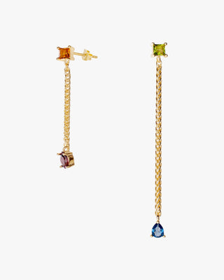 Pendientes largos de plata diseño cadenas con gemas multicolor
