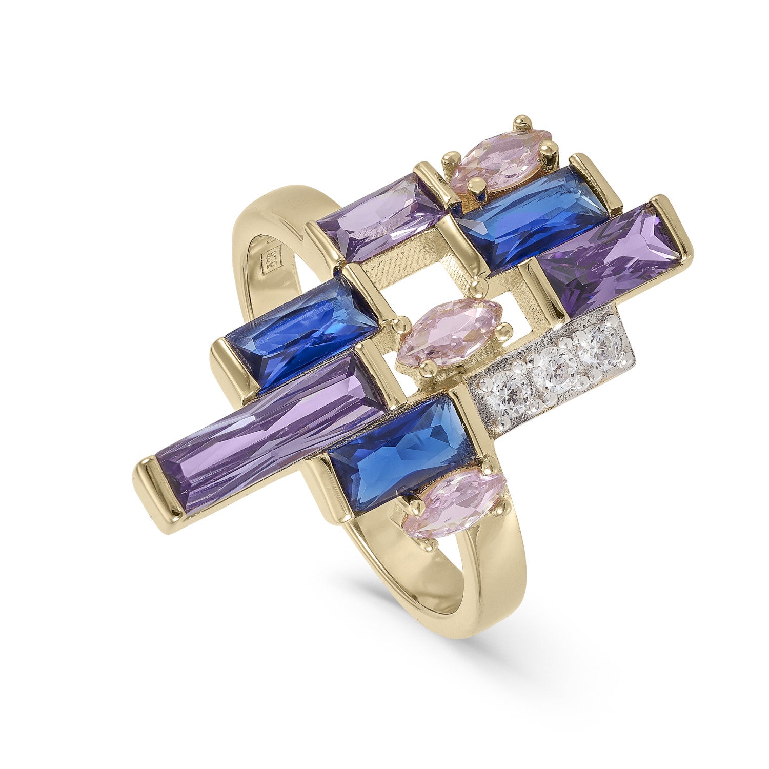 Bagues ornées de pierres à motif mosaïque multicolore