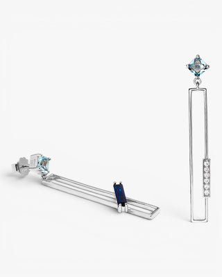 Pendientes largos diseño rectangular gemas tono zafiro