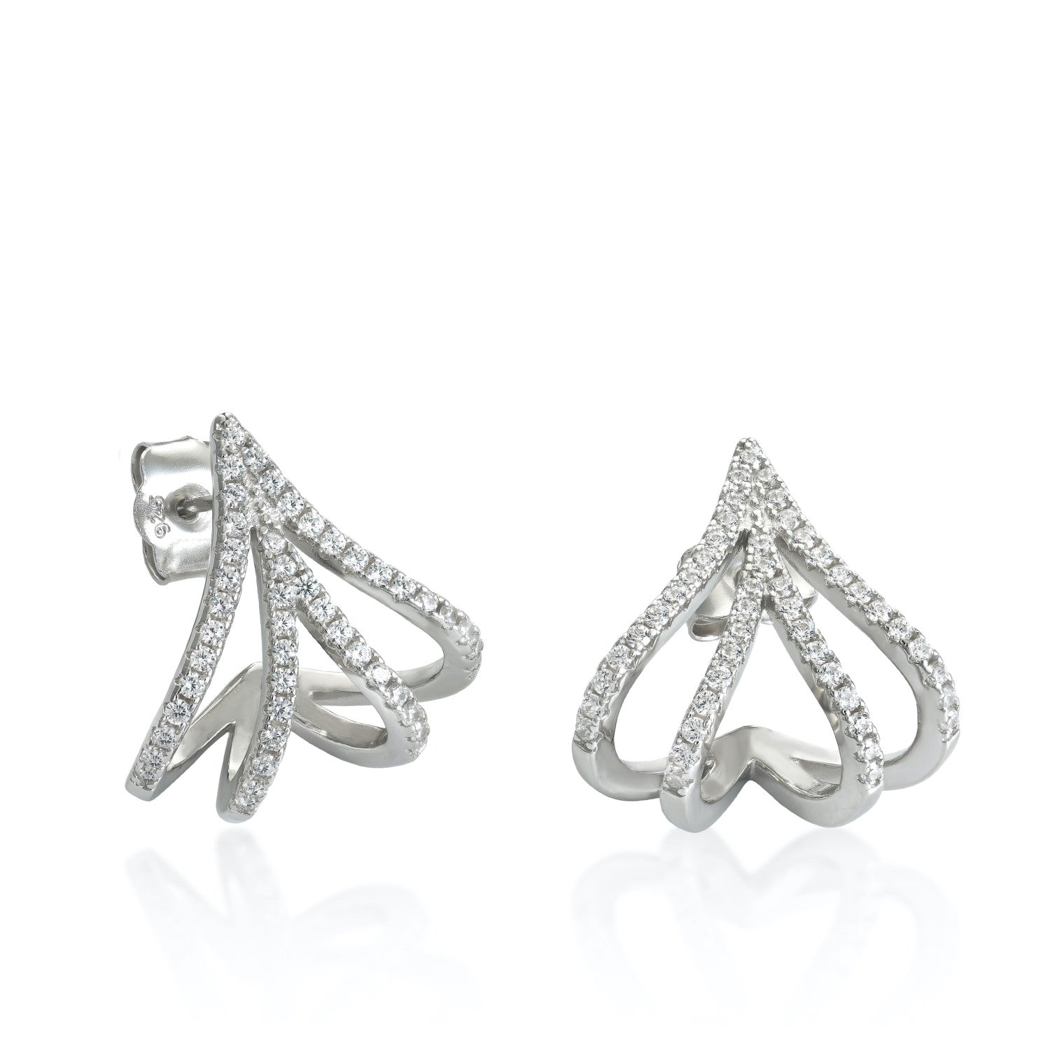 Boucles d'oreilles originales à quatre rangs avec zircones cubiques