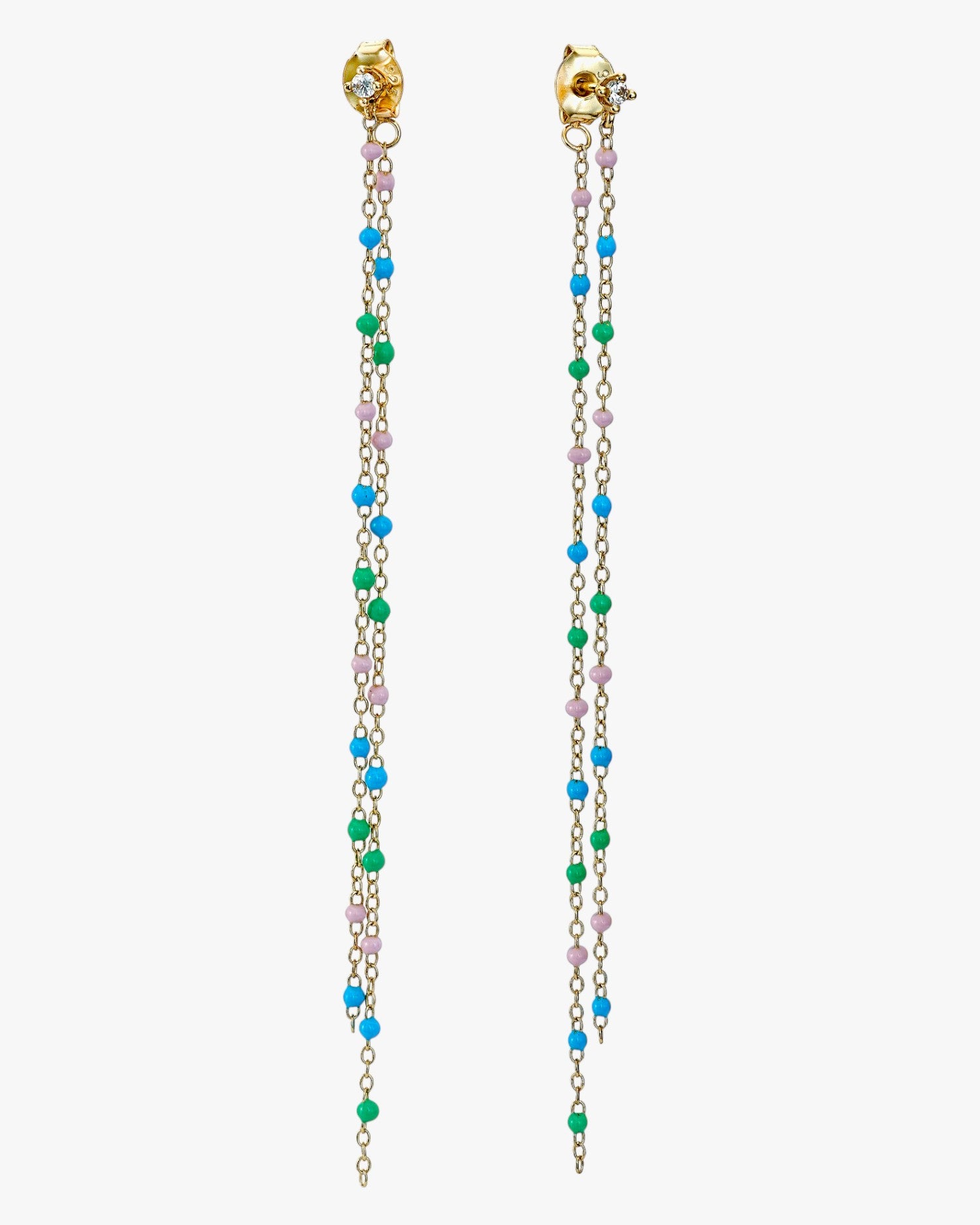 Pendientes largos de plata con doble cadena diseño nature
