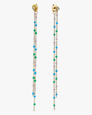 Boucles d'oreilles longues en argent avec double chaîne, motif nature