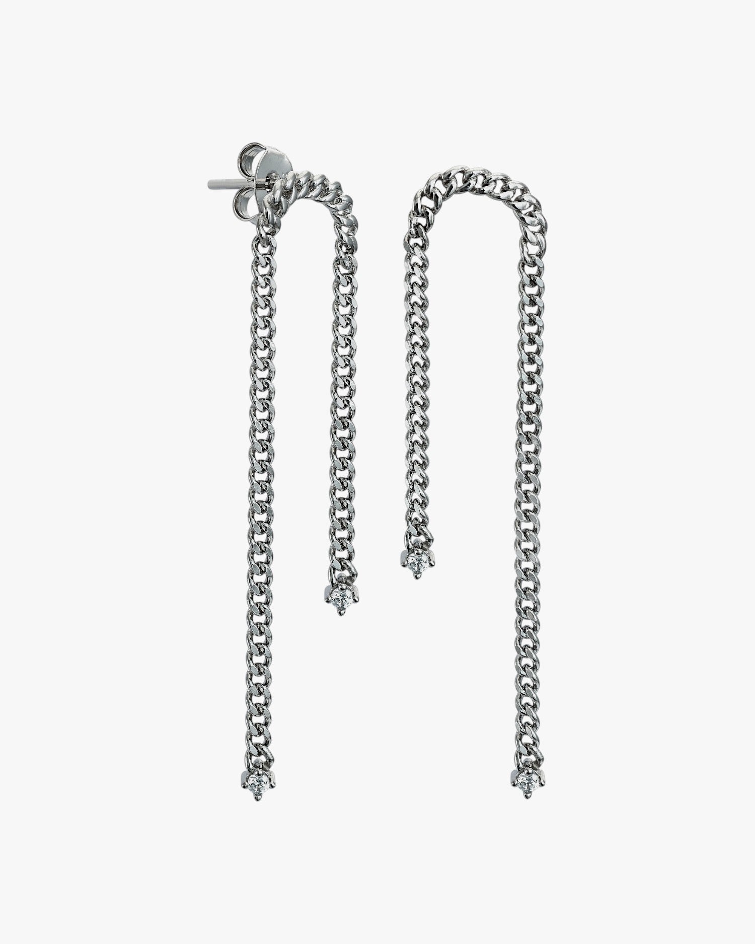 Pendientes largos de plata estilo cadena con detalle circonitas