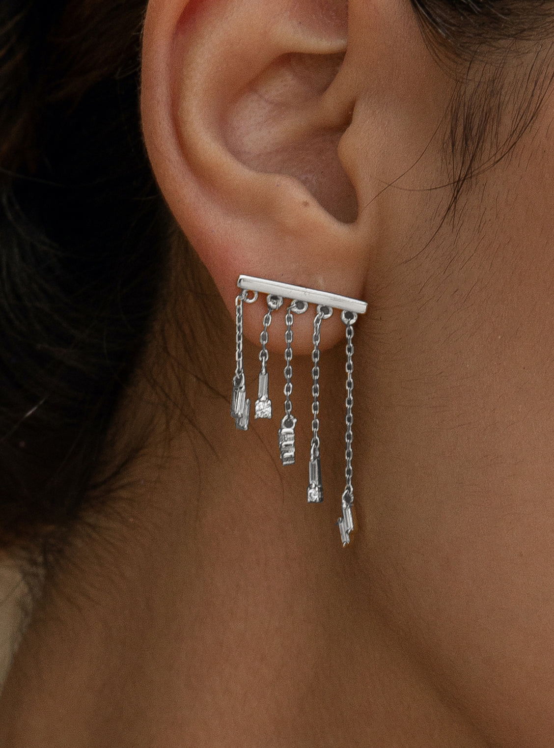 Pendientes originales de plata estilo cortina con circonitas
