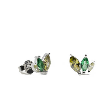 Small earrings with gems in shades of green