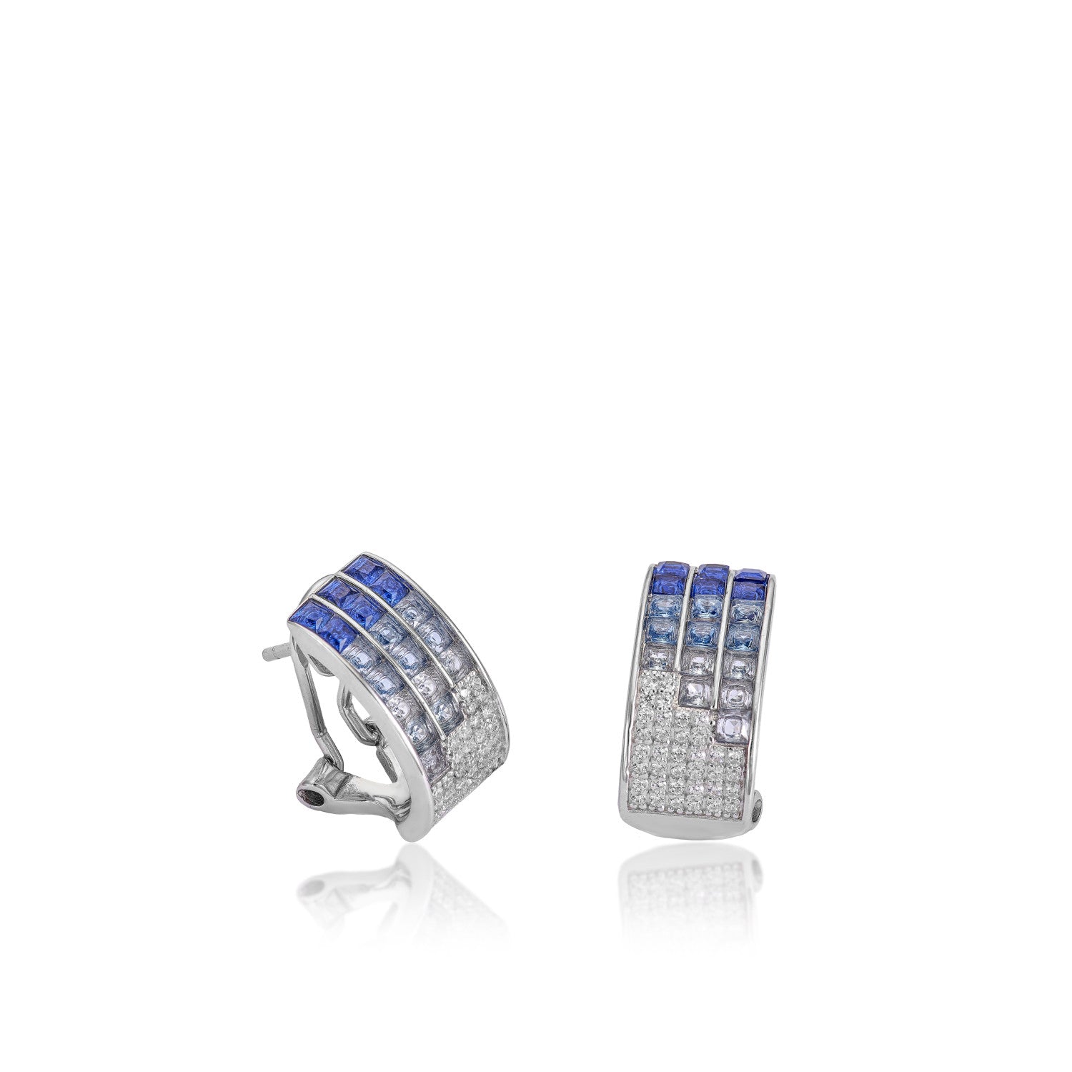 Pendientes cierre omega triple raíl tonos azules