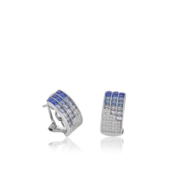 Pendientes cierre omega triple raíl tonos azules