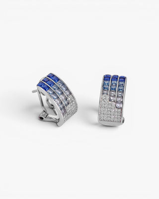 Pendientes cierre omega triple raíl tonos azules
