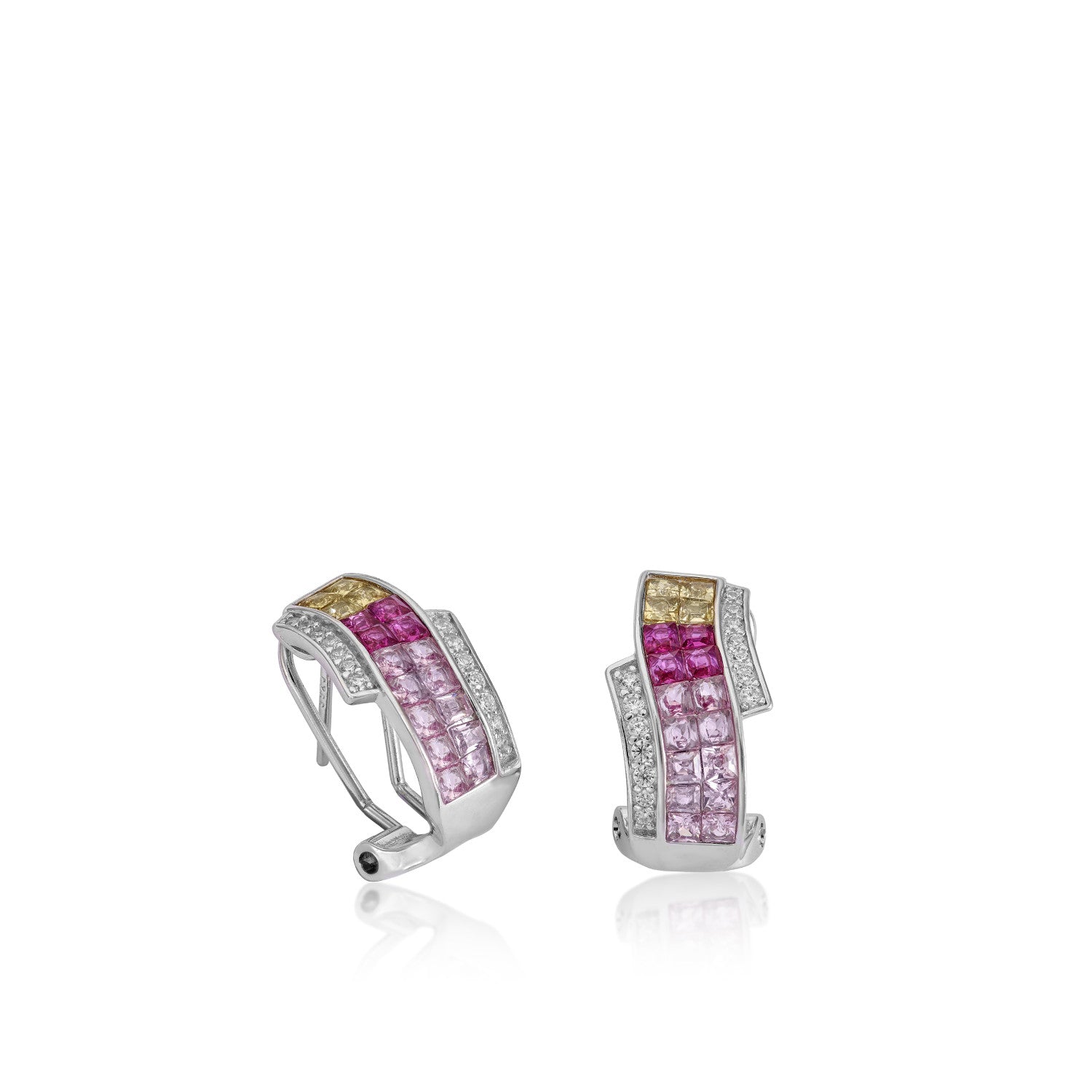 Pendientes cierre omega doble raíl tonos rosados