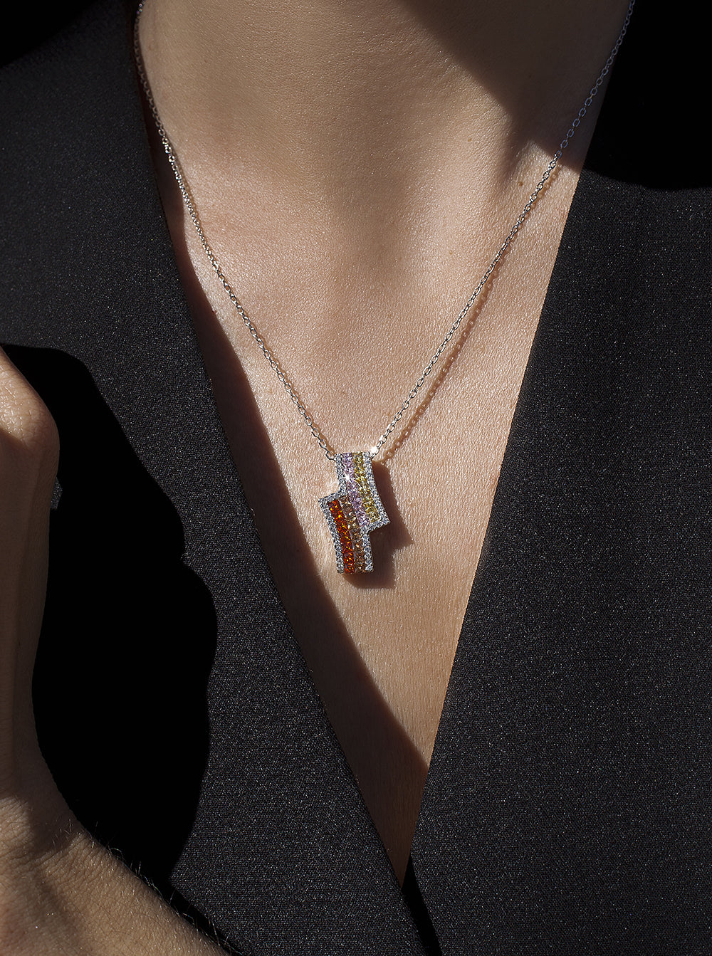 Necklaces with stones, asymmetrical design, warm tones