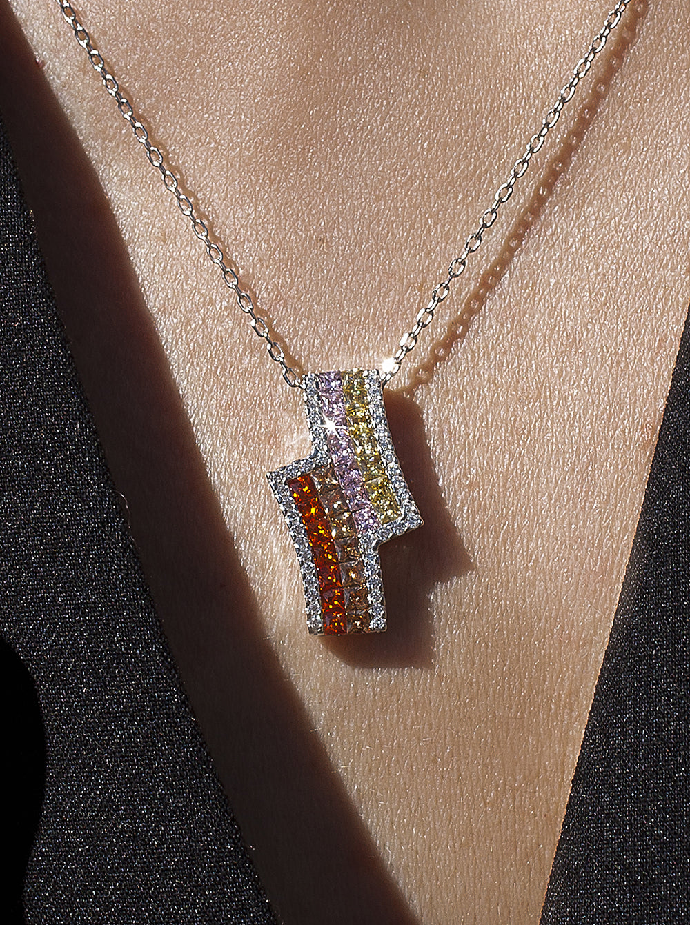 Necklaces with stones, asymmetrical design, warm tones