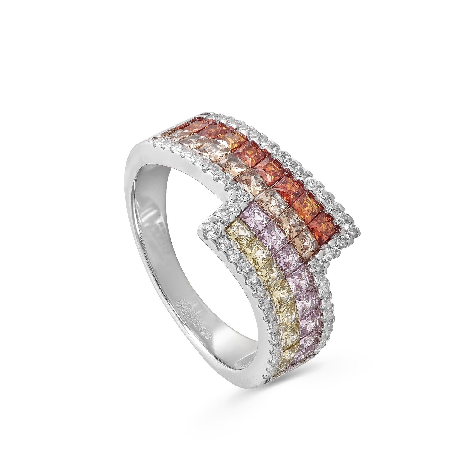 Rings with stones, asymmetrical design, warm tones