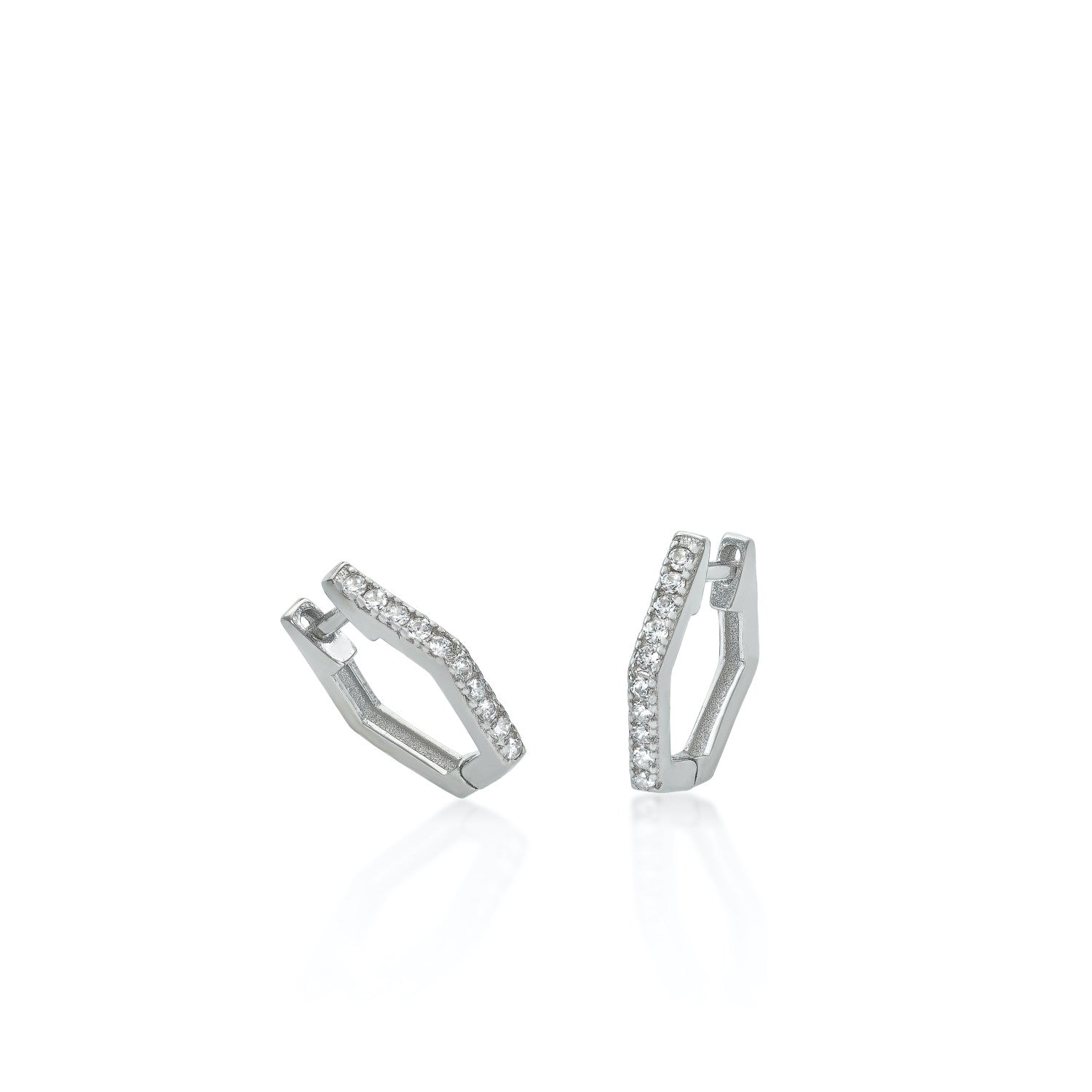 Boucles d'oreilles créole de argent design hexagonal avec zircons