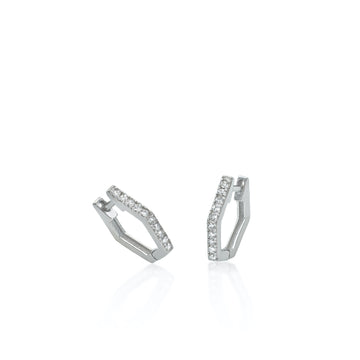 Pendientes aro de plata diseño hexagonal con circonitas
