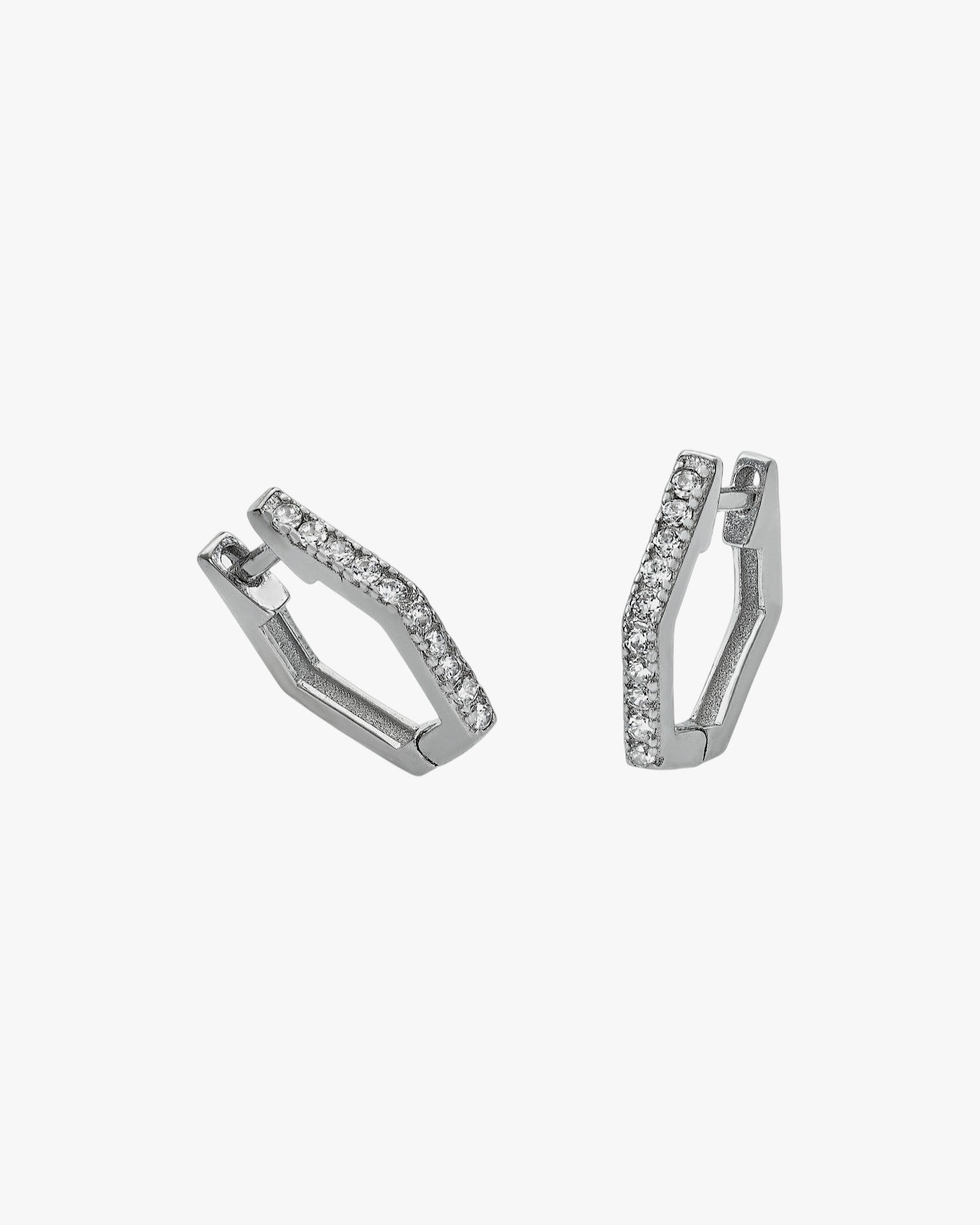 Pendientes aro de plata diseño hexagonal con circonitas