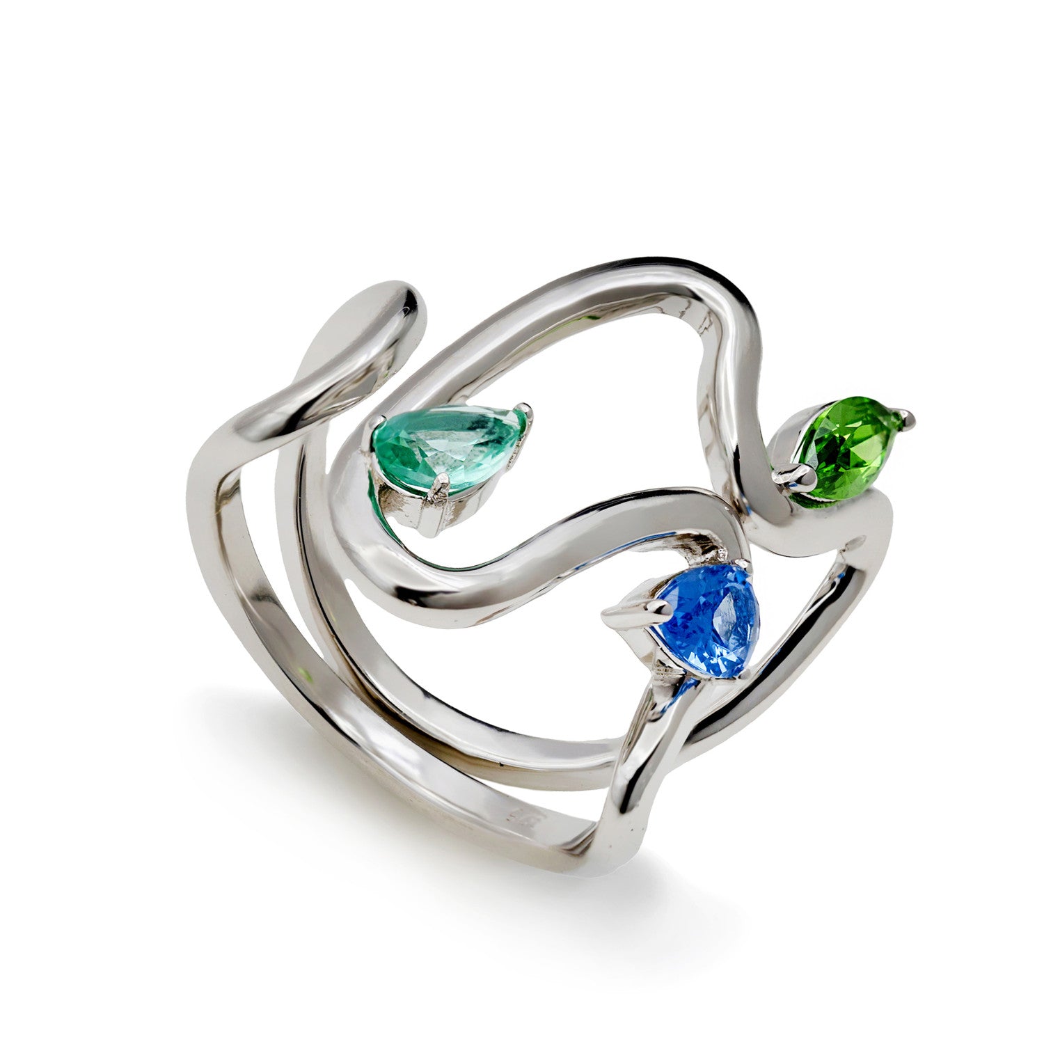 Anillos de diseño con gemas tono zafiro y aventurina