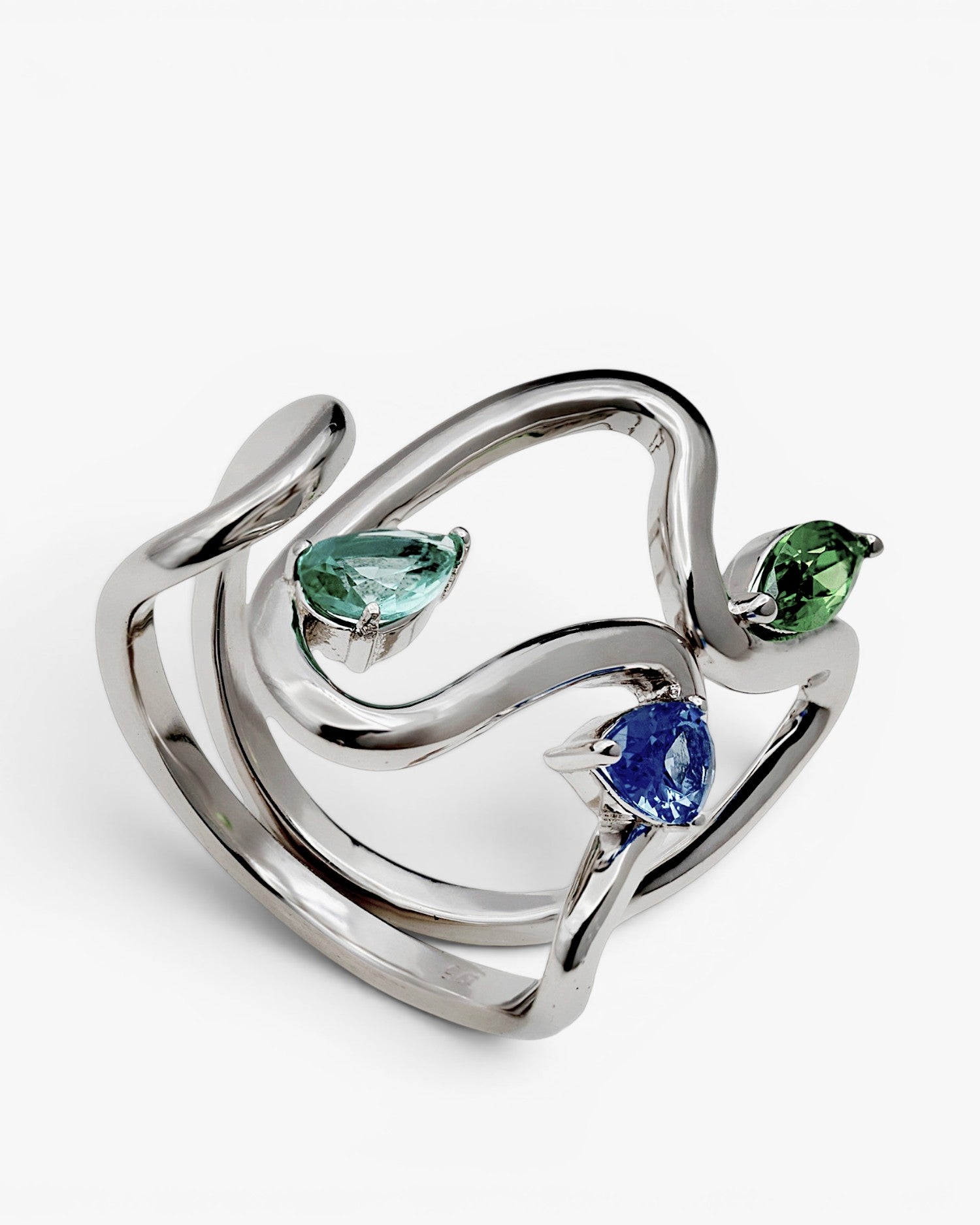 Anillos de diseño con gemas tono zafiro y aventurina