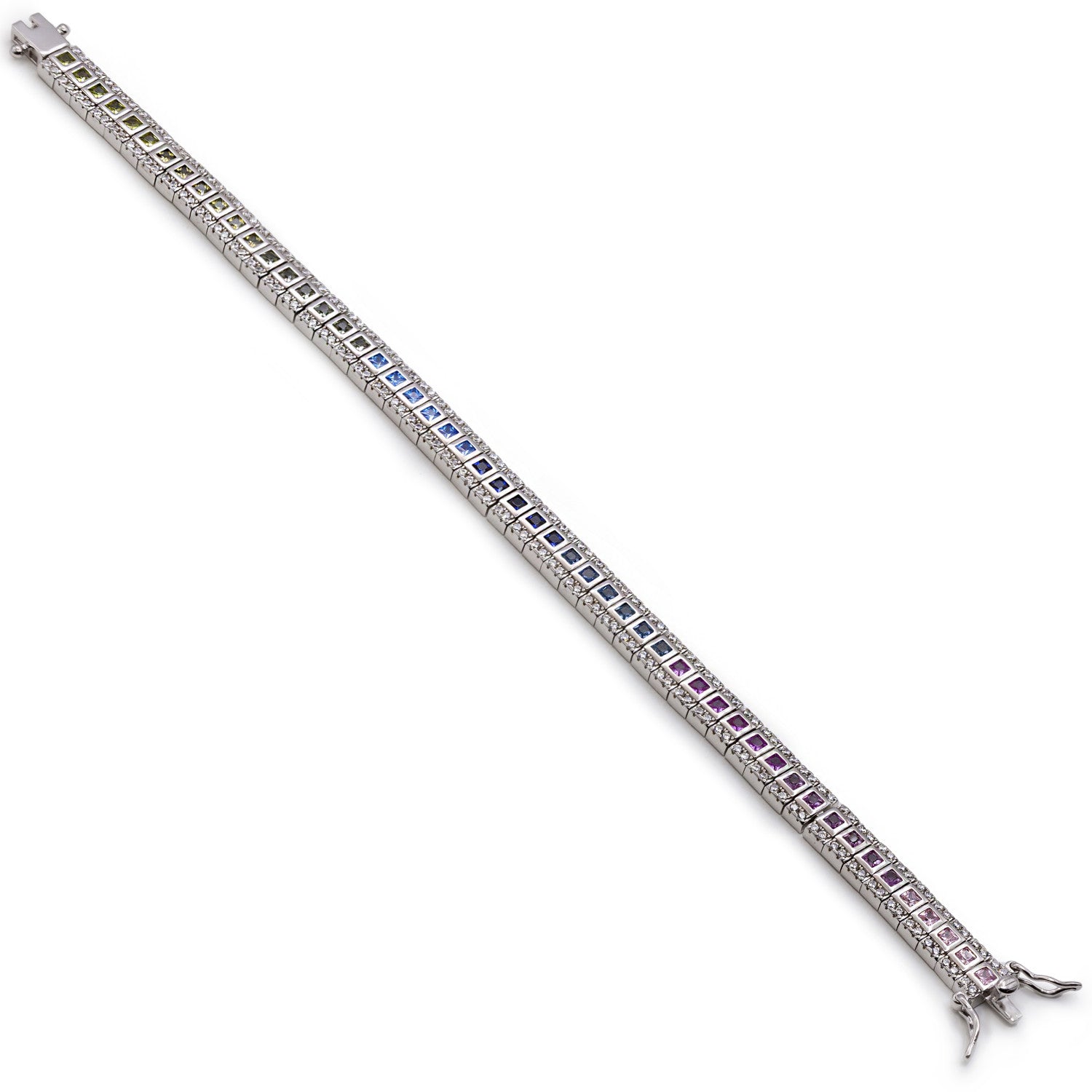 Pulseras con piedras talla esmeralda de colores en tonos cálidos