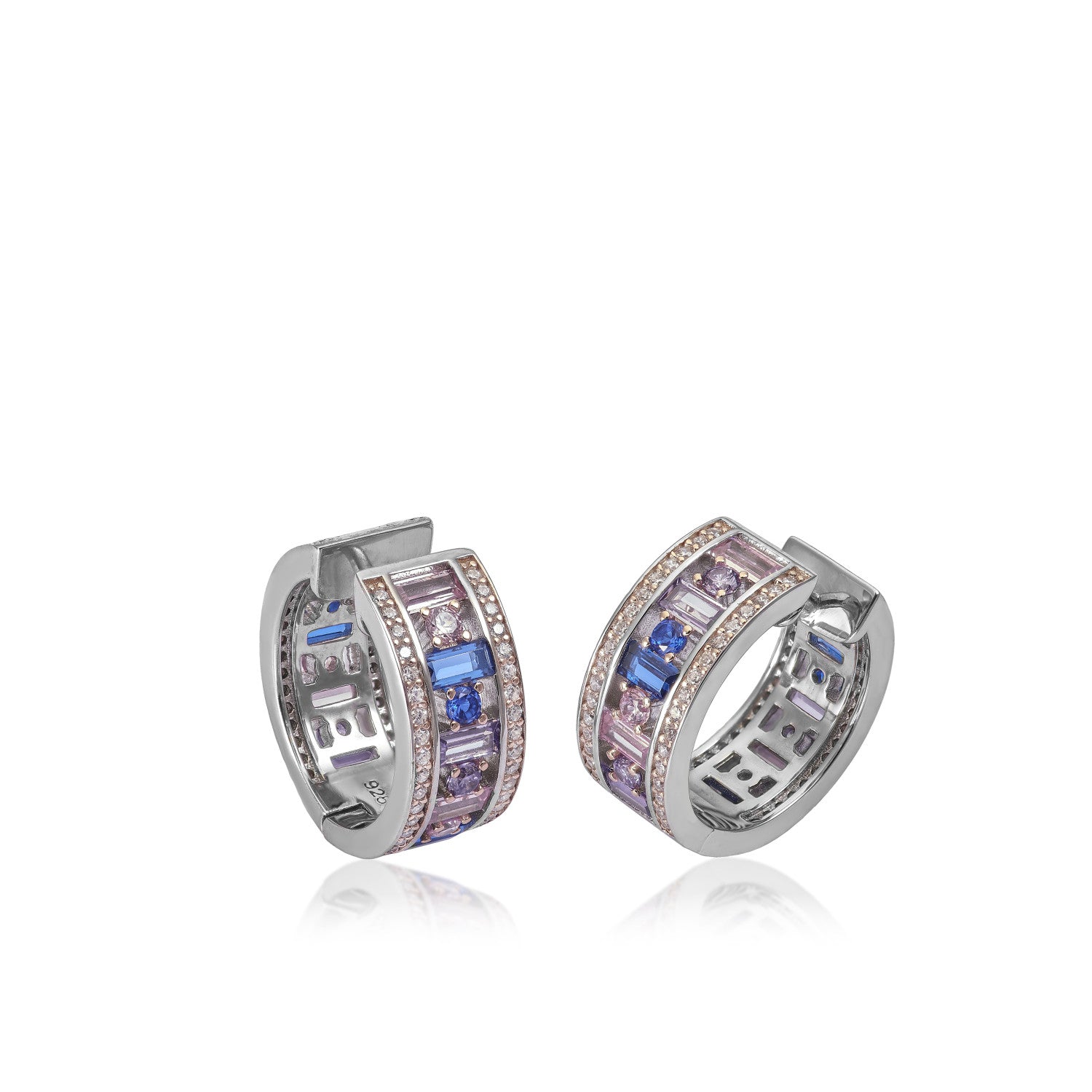 Pendientes aro pequeños diseño carril de gemas multicolor