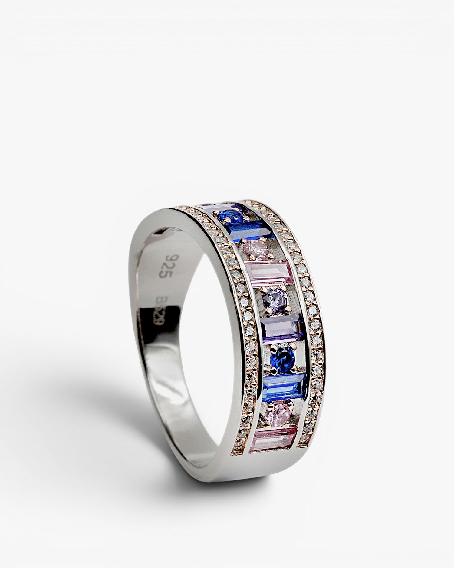 Anillos con piedras diseño carril de gemas mutlicolor