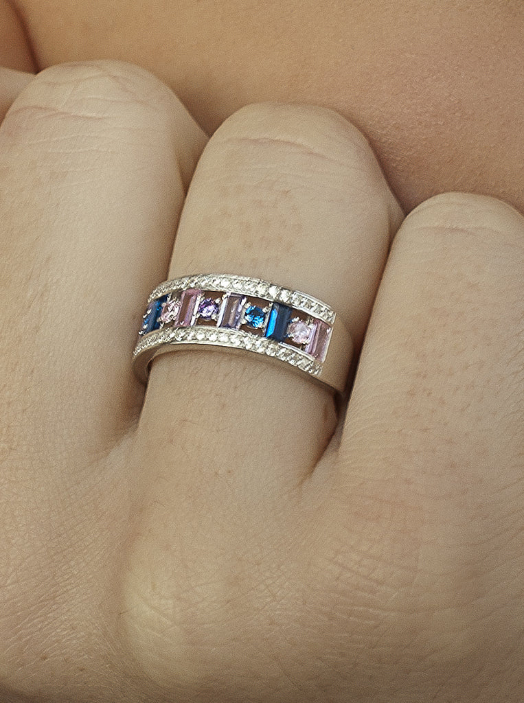 Anillos con piedras diseño carril de gemas mutlicolor