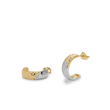 Pendientes bicolor de plata estilo aro con textura