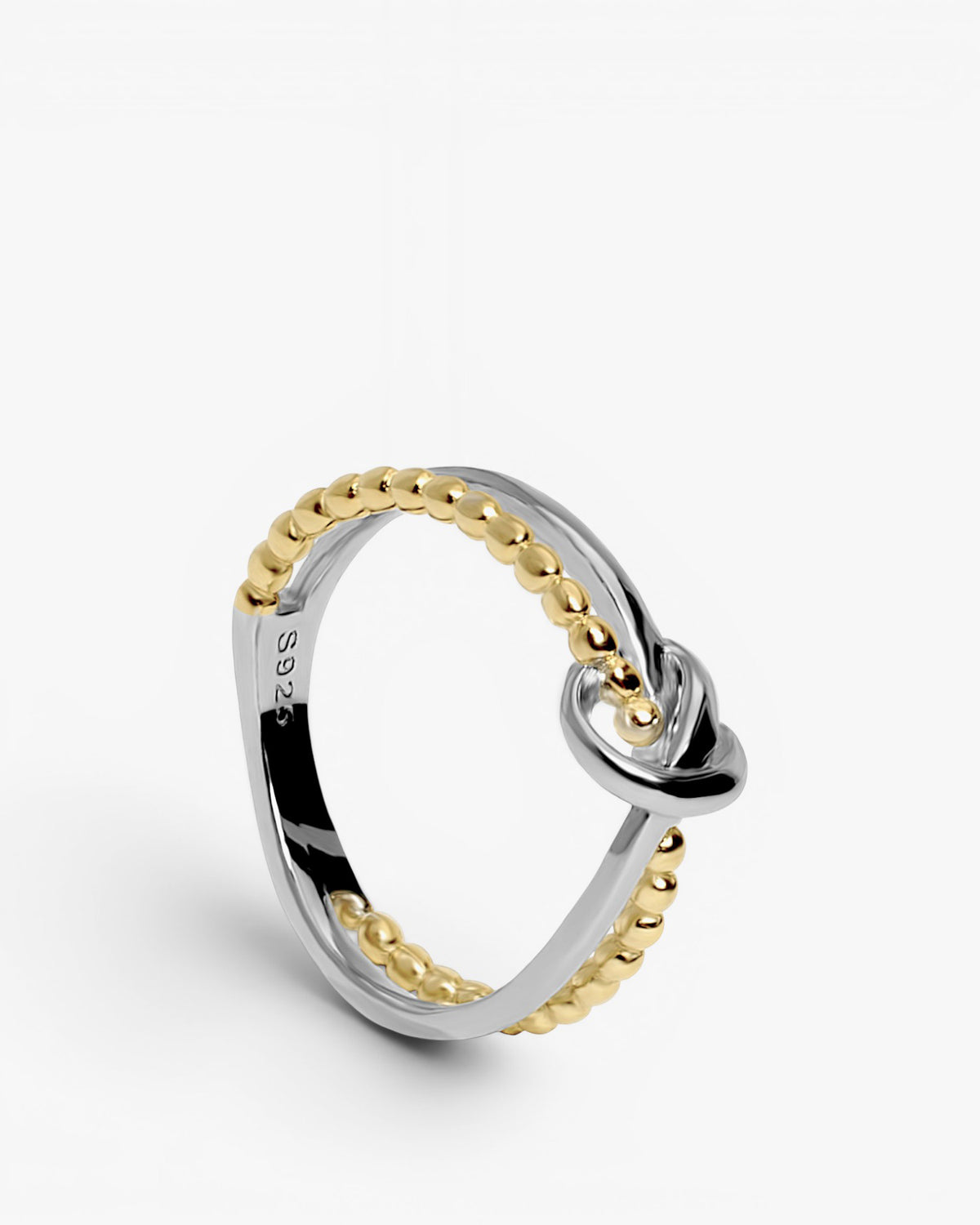 Anillos bicolor de plata diseño doble raíl con nudo