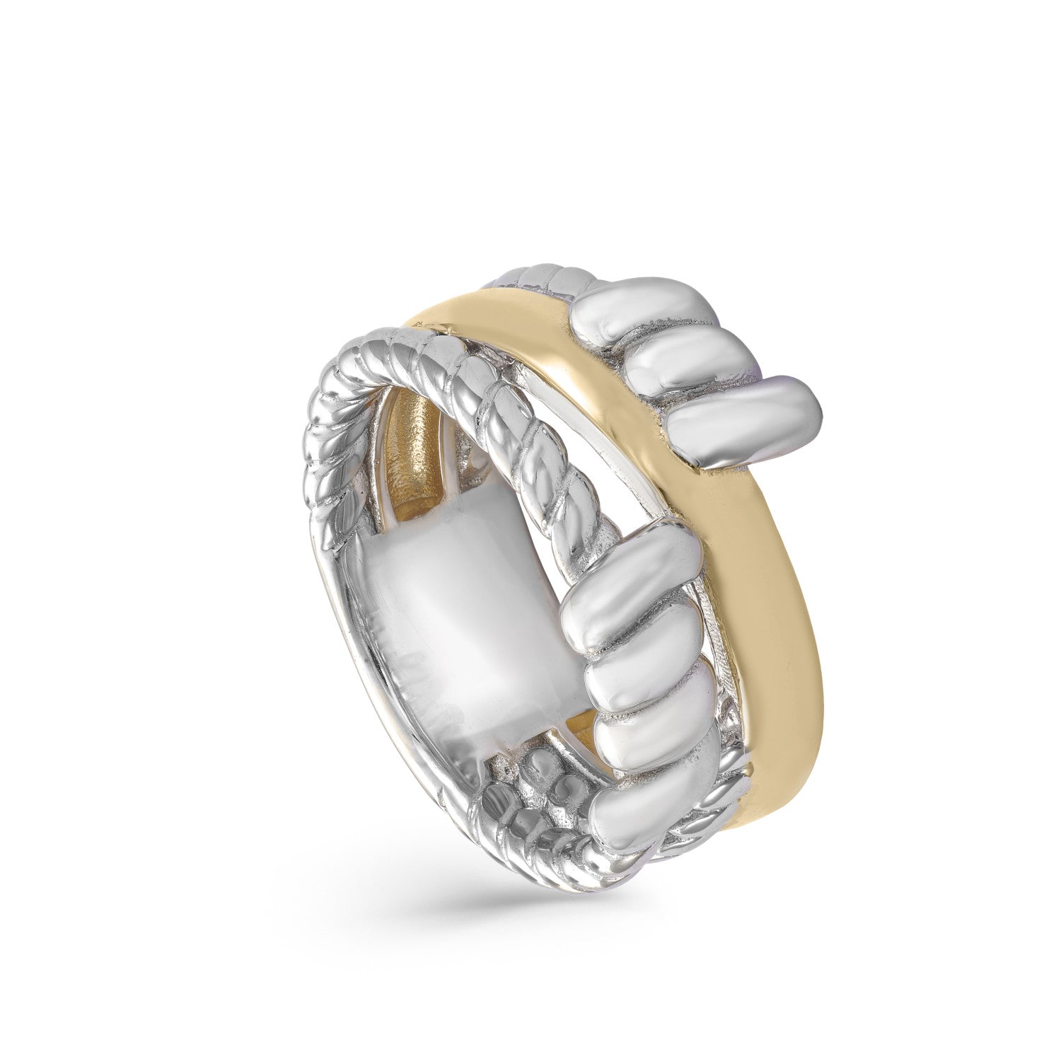 Anillos bicolor de plata diseño cuerda irregular