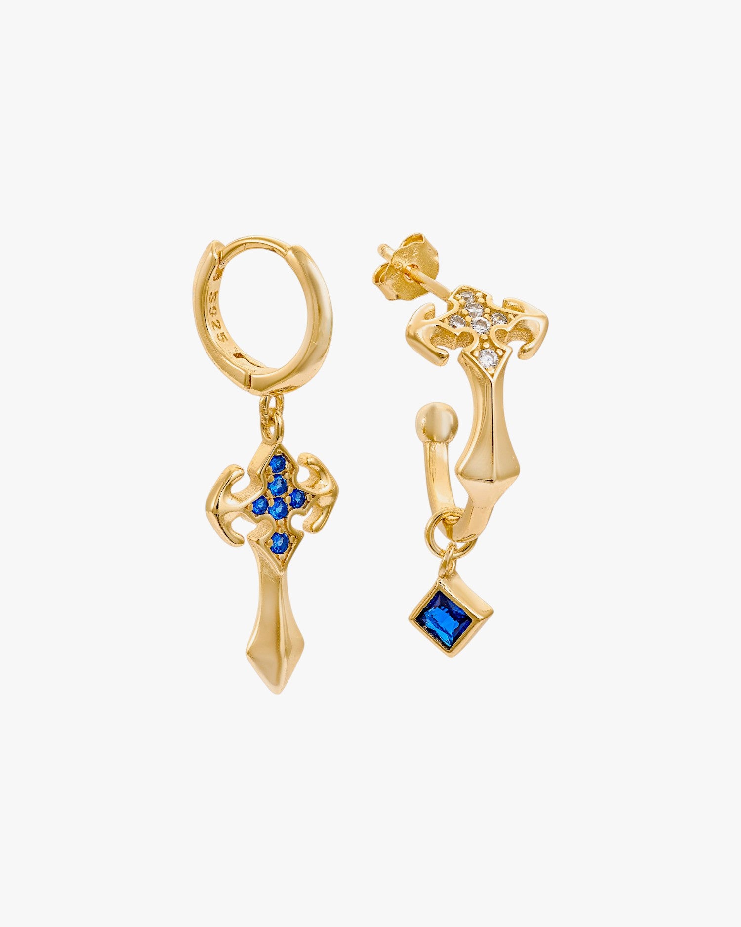 Pendientes con colgantes diseño cruz con gemas azurita