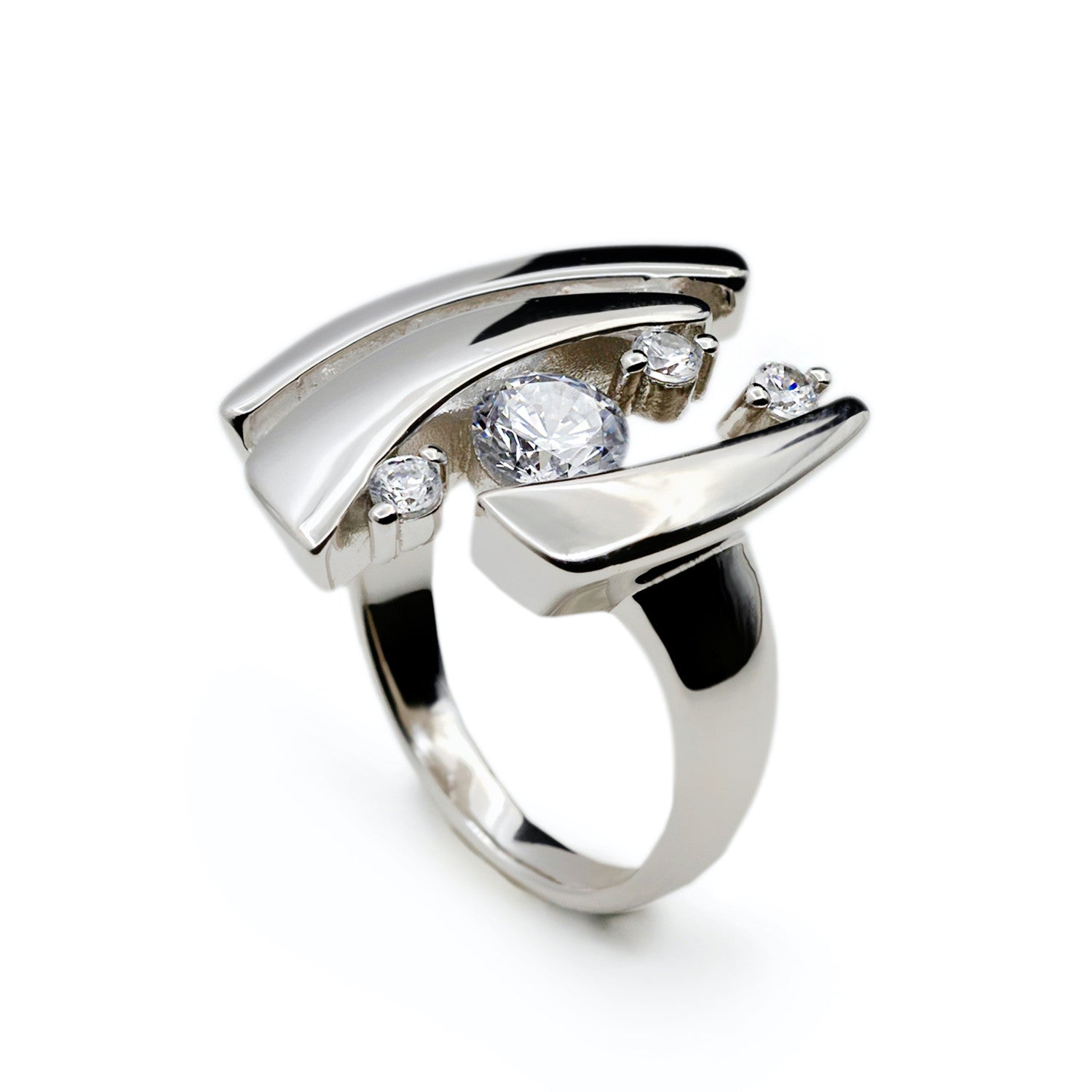 Anneaux zircons de argent design quatre zircons