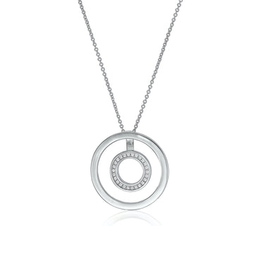 Colgante brillante de plata diseño doble círculo con circonitas