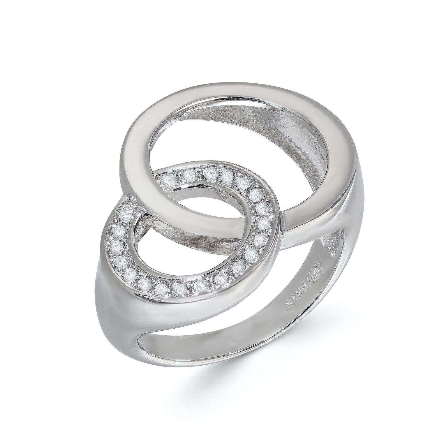 Anneaux de design de argent avec deux cercles entrelacés